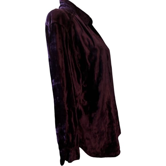 Rosettes 90's Vintage Purple Crushed Velvet Button Up Blouse, Women's Size Large - Picture 2 of 5